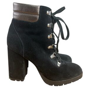 Sam Edelman Womens Carolena Black Suede Heeled Lace-Up Ankle Boots Size 7
